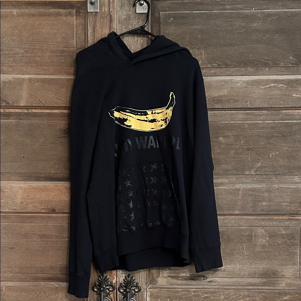 Andy Warhol Banana and Stars Pop Art Black Hoodie Men’s XL Cotton SprzNYC‎